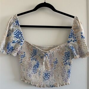 Wilfred Blue and Tan Floral Crop Top